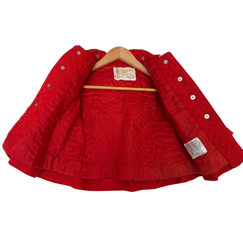 Vtg LONDON FOG Red Quilted Coat Jacket Floral Embroidery Detachable Hood Size 2 - Picture 7 of 14